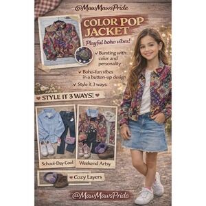 Ruby Rd COLOR POP COOL Girls Size 10 Cotton Boho Ikat  Jacket Button UP ARTSY